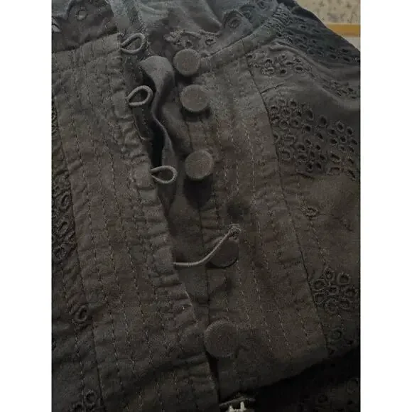 Madewell Cotton Eyelet Flutter Sleeve Mini Dress NU556 Black Size 12 NWT/FLAWED - Picture 6 of 6